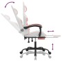 Silla gaming giratoria y reposapiés cuero sintético blanco rosa