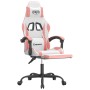Silla gaming giratoria y reposapiés cuero sintético blanco rosa