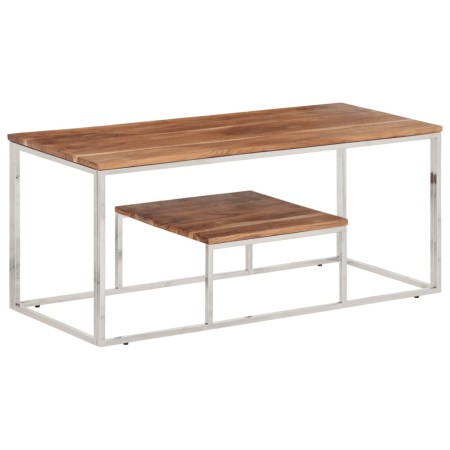Mesa de centro acero inoxidable y madera maciza acacia plateado en Mesas de centro | Comprar online en Foro24