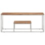 Mesa de centro acero inoxidable y madera maciza acacia plateado