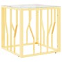 Mesa de centro de acero inoxidable y vidrio dorada 50x50x50 cm