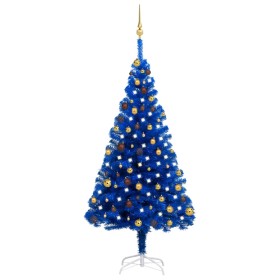 Árbol de Navidad preiluminado con luces y bolas azul 180 cm