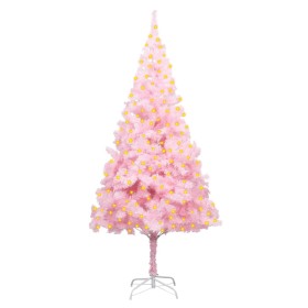 Árbol de Navidad artificial con LEDs y soporte rosa 210 cm PVC