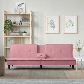 Sofá cama con portavasos terciopelo rosa Sofá cama con portavasos terciopelo rosa