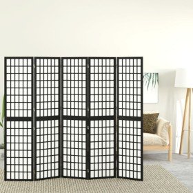 Biombo plegable con 5 paneles estilo japonés negro 200x170 cm