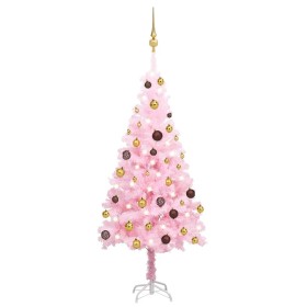 Árbol de Navidad preiluminado con luces y bolas rosa 120 cm