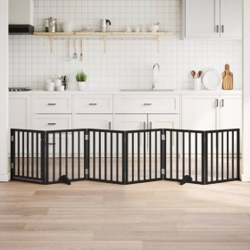 Puerta para perros plegable 6 paneles madera álamo negra 300 cm Puerta para perros plegable 6 paneles madera álamo negra 300 cm