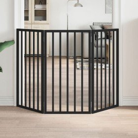 Puerta para perros plegable 3 paneles madera álamo negra 150 cm