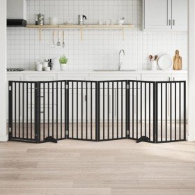 Puerta para perros plegable 6 paneles madera álamo negra 300 cm Puerta para perros plegable 6 paneles madera álamo negra 300 cm