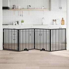 Puerta para perros plegable 4 paneles madera álamo negra 320 cm