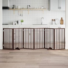Puerta para perros plegable 6 paneles madera álamo marrón 300cm