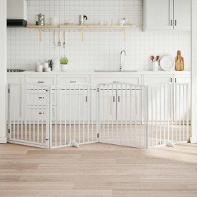 Puerta para perros plegable 4 paneles madera álamo blanca 320cm