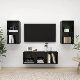 Muebles de salón 3 piezas madera de ingeniería negro con brillo de vidaXL, Muebles TV - Ref: Foro24-3079743, Precio: 124,41 €...