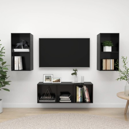 Wohnzimmermöbel 3 Stück Holzwerkstoff schwarz mit Glanz von vidaXL, TV-Möbel - Ref: Foro24-3079743, Preis: 125,99 €, Rabatt: %