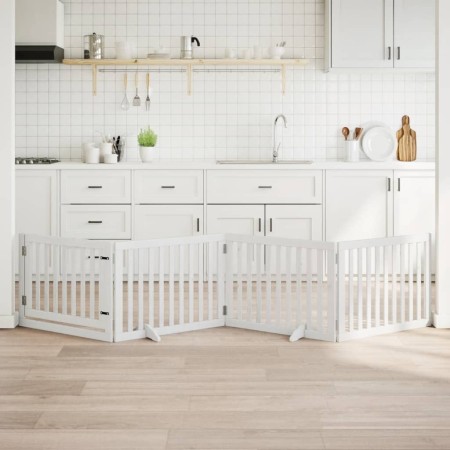 Puerta para perros plegable 4 paneles madera álamo blanca 320cm en Casetas y cercados para perros | Comprar online en Foro24