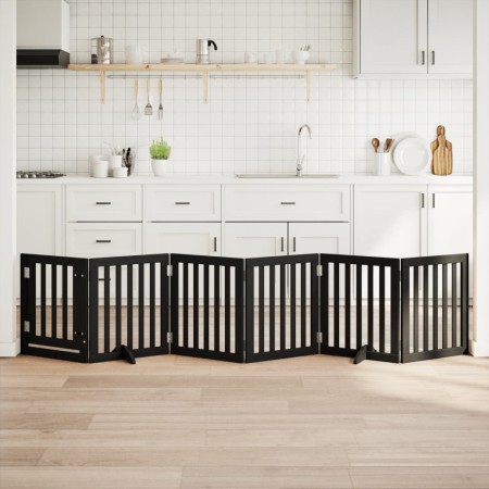 Puerta para perros plegable 6 paneles madera álamo negra 300 cm en Casetas y cercados para perros | Comprar online en Foro24