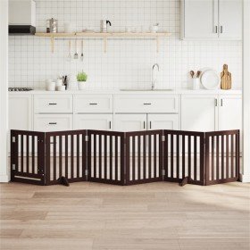 Puerta para perros plegable 6 paneles madera álamo marrón 300cm
