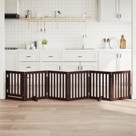 Puerta para perros plegable 6 paneles madera álamo marrón 300cm