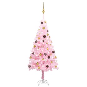 Árbol de Navidad preiluminado con luces y bolas rosa 150 cm