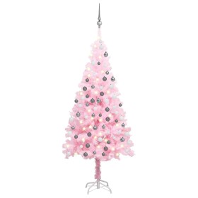 Árbol de Navidad preiluminado con luces y bolas rosa 150 cm