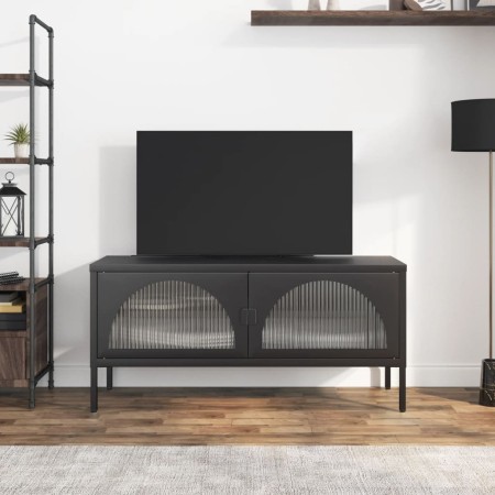 Mueble de TV vidrio y acero negro 105x35x50 cm en Muebles TV | Comprar online en Foro24