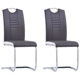 Sillas de comedor voladizas 2 unidades cuero sintético gris Sillas de comedor voladizas 2 unidades cuero sintético gris