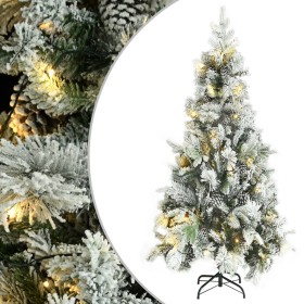 Árbol de Navidad con nieve, luces LED y piñas PVC y PE 225 cm