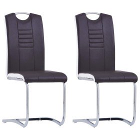 Sillas de comedor voladizas 2 unidades cuero sintético marrón Sillas de comedor voladizas 2 unidades cuero sintético marrón