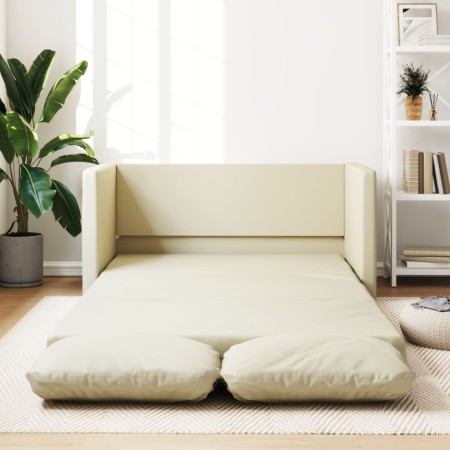 Sofá cama de suelo 2 en 1 cuero sintético crema 112x174x55 cm