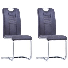 Sillas de comedor voladizas 2 uds piel de ante artificial gris Sillas de comedor voladizas 2 uds piel de ante artificial gris