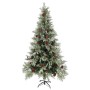 Árbol de Navidad con luces y piñas PVC PE verde y blanco 225 cm