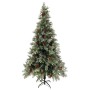 Árbol de Navidad con luces y piñas PVC PE verde y blanco 225 cm