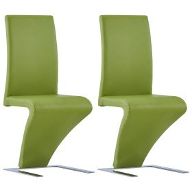 Sillas de comedor forma de zigzag 2 uds cuero sintético verde Sillas de comedor forma de zigzag 2 uds cuero sintético verde