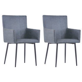 Sillas comedor reposabrazos 2 uds cuero ante sintética gris Sillas comedor reposabrazos 2 uds cuero ante sintética gris