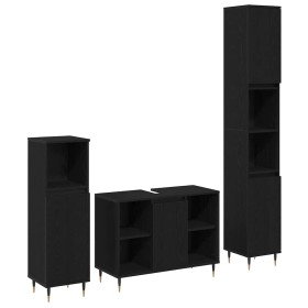 Conjunto de Muebles de Baño 3 pcs Roble Negro 30 x 30 x 180 cm