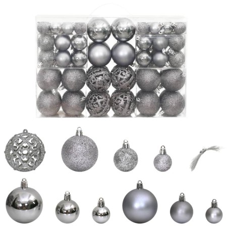 Bolas de Navidad 100 unidades gris 3 / 4 / 6 cm