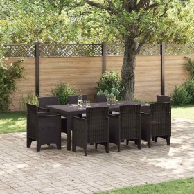 Conjunto de Comedor de Jardín 9 pcs Marrón Ratan Polt