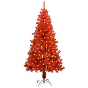 Árbol de Navidad artificial con LEDs y soporte PVC rojo 150 cm