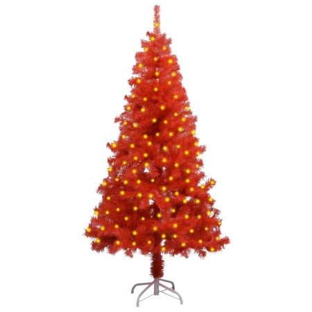 Árbol de Navidad artificial con LEDs y soporte PVC rojo 150 cm