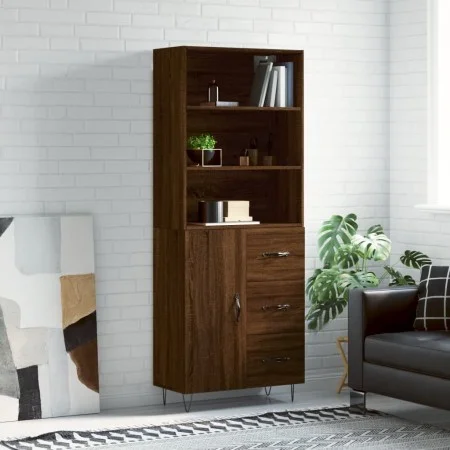 Aparador alto madera contrachapada marrón roble 69,5x34x180 cm de vidaXL, Aparadores - Ref: Foro24-3189444, Precio: 147,54 €,...