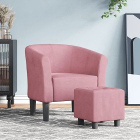 Sillón con taburete terciopelo rosa en Sillones | Comprar online en Foro24
