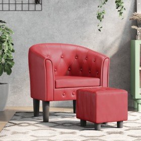 Sillón diseño de cubo con reposapiés cuero sintético rojo tinto