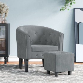 Sillón con taburete terciopelo gris oscuro Sillón con taburete terciopelo gris oscuro