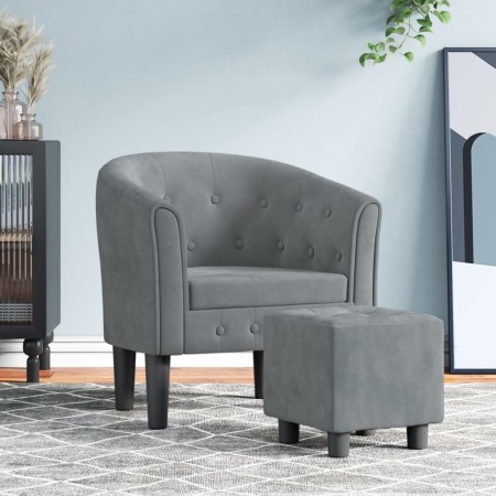 Sillón con taburete terciopelo gris oscuro en Sillones | Comprar online en Foro24