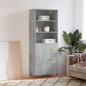 Hohes Sideboard aus betongrauem Sperrholz, 69,5 x 34 x 180 cm von vidaXL, Sideboards - Ref: Foro24-3189425, Preis: 141,57 €, ...