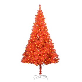 Árbol de Navidad artificial con LEDs y soporte rojo 210 cm PVC