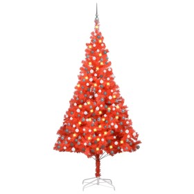 Árbol de Navidad artificial con LEDs y bolas rojo 240 cm PVC