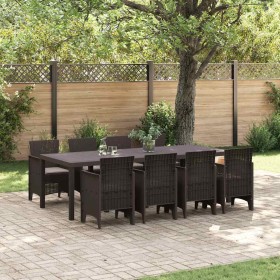 Conjunto de Comedor de Jardín 9 pcs Marrón Ratan Polt