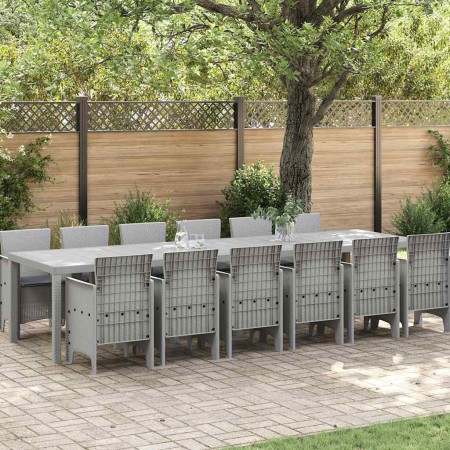 Conjunto de Comedor de Jardín 13 pcs Gris Claro Ratan Polt