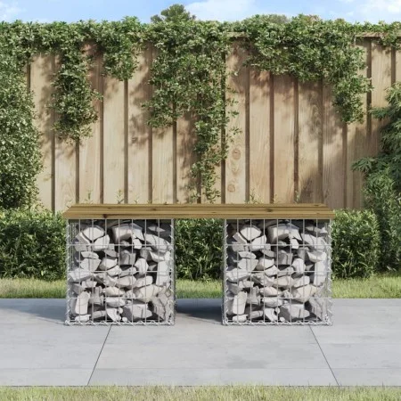 Banco jardín diseño gaviones madera pino impregnada 103x44x42cm de vidaXL, Bancos de jardín - Ref: Foro24-834340, Precio: 56,...